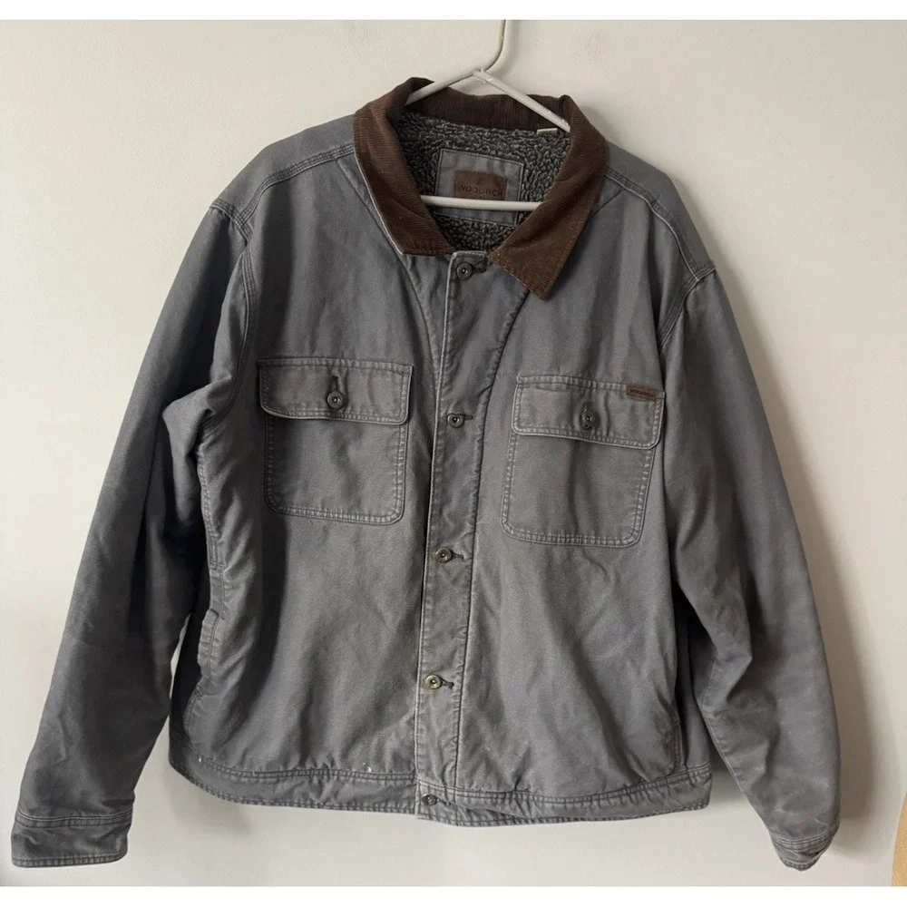 Woolrich Canvas Sherpa Lined Jacket Men's XXL Gray Corduroy Collar Workwear Good